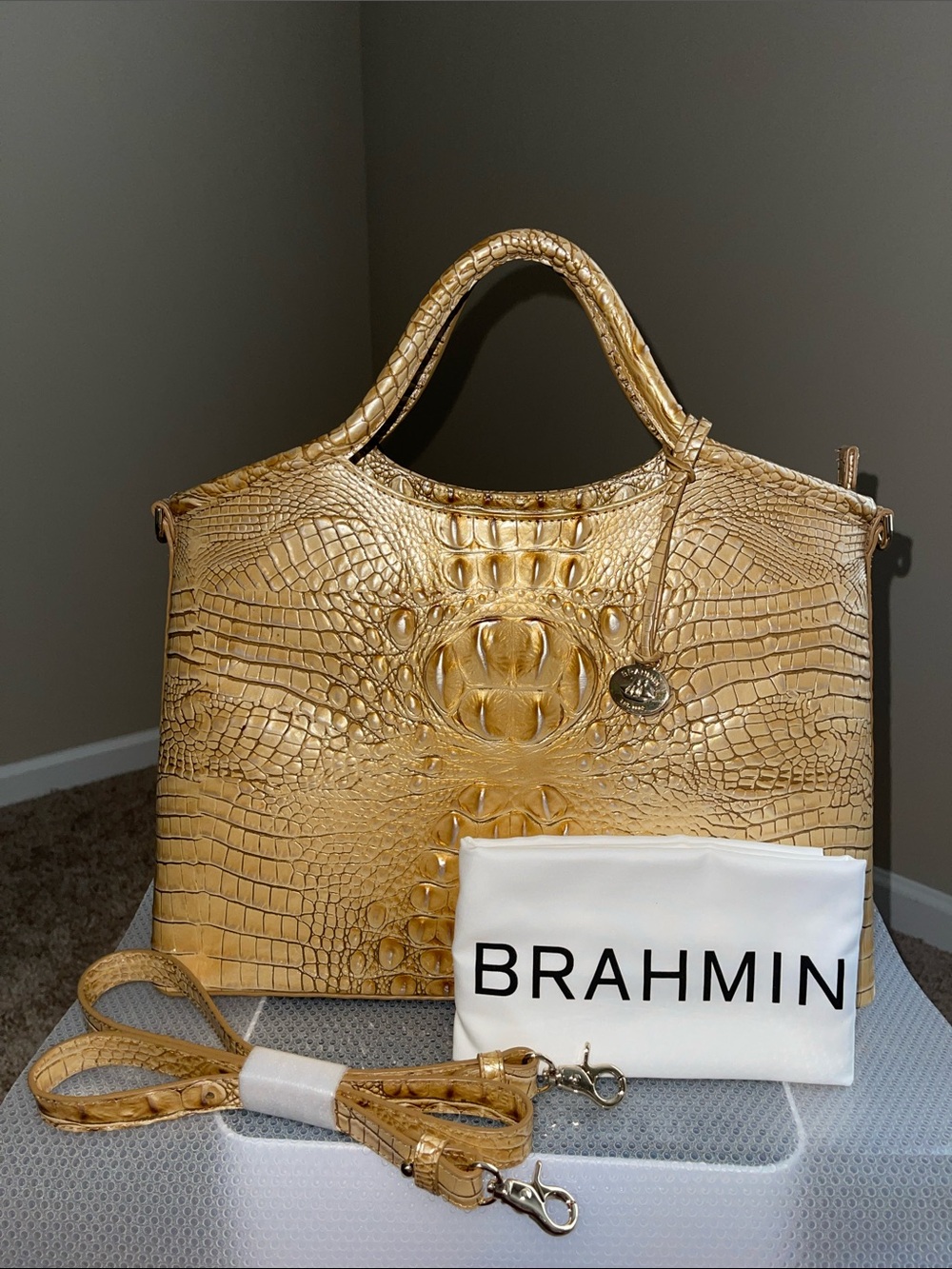 Brahmin Metallic Gold Croc-Embossed Tote - Picture 6 of 8